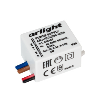 1Ленты светодиодные блок питания arj-ke10300-mini (3w, 300ma) (arlight, ip20 пластик, 5 лет) | 030187 | arlight выгодная цена