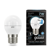 Лампы (источники света) лампа светодиодная led 7вт e27 220в 4100к шар, диммируемая | 105102207-s | gauss выгодная цена