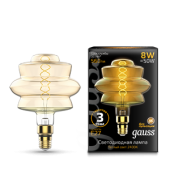 Лампы (источники света) лампа светодиодная led vintage filament flexible bd180 8w 560lm e27 180*250mm golden 2400k 1/4 | 161802008 | gauss выгодная цена