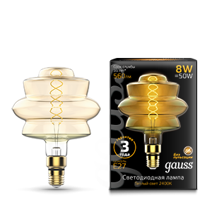 1Лампы (источники света) лампа светодиодная led vintage filament flexible bd180 8w 560lm e27 180*250mm golden 2400k 1/4 | 161802008 | gauss выгодная цена