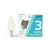 Лампы (источники света) лампа светодиодная filament свеча 7w 580lm 4100к е14 led (3 лампы в упаковке) 1/20 | 103901207t | gauss выгодная цена