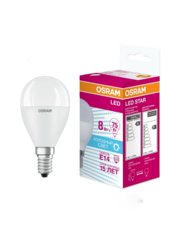 1Лампы (источники света) лампа светодиодная led star classic p 8w, матовая колба, е14 lsclp75 8w/840 230v e14 10x1 ru | 4058075210837 | osram выгодная цена