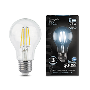 1Лампы (источники света) лампа светодиодная black led filament a60 e27 8w 780lm 4100к | 102802208 | gauss выгодная цена