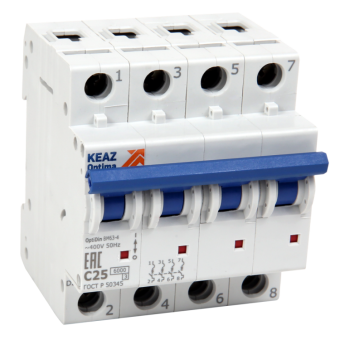 1Модульное оборудование (выключатели, УЗО, АВДТ,  УЗДП) выключатель автоматический четырехполюсной optidin bm63-4d4-ухл3 (новый) | 260911 | кэаз выгодная цена