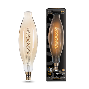 1Лампы (источники света) лампа светодиодная led vintage filament flexible bt120 8w e27 120*420mm amber 620lm 2400k 1/10 | 156802008 | gauss выгодная цена