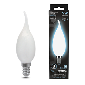 1Лампы (источники света) лампа светодиодная filament свеча на ветру 9w 610lm 4100к е14 milky led 1/10/50 | 104201209 | gauss выгодная цена
