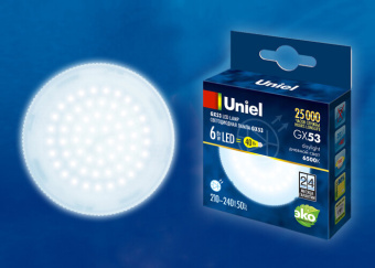 1Лампы (источники света) лампа светодиодная led-gx53-6w/6500k/gx53/fr plz01wh led, матовая. 6500k | ul-00005311 | uniel выгодная цена