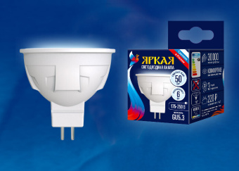 1Лампы (источники света) лампа светодиодная led-jcdr 6w/nw/gu5.3/fr plp01wh led. «jcdr», матовая. серия яркая, пр-во россия, 4000k | ul-00002422 | uniel выгодная цена