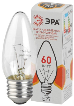 1Лампы (источники света) лампа накаливания лон дс 60-230-e27-cl (b36) свечка 60вт 230в e27 цв. упаковка | б0039130 | эра выгодная цена
