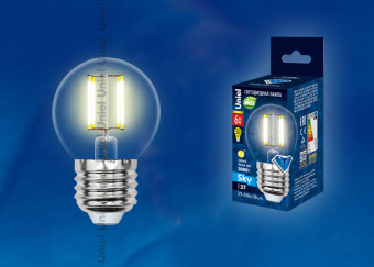 1Лампы (источники света) лампа светодиодная led-g45-6w/ww/e27/cl pls02wh led. "шар", прозр.3000к серия sky | ul-00000196 | uniel выгодная цена