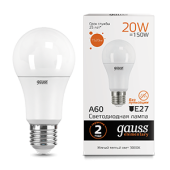 Лампы (источники света) лампа светодиодная led 20вт e27 220в 2700к elementary a60 | 23219 | gauss выгодная цена