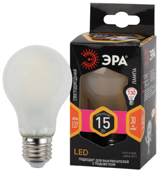1Лампы (источники света) лампа светодиодная f-led a60-15w-827-e27 frost (филамент, груша мат., 15вт, нейтр, е27) | б0046982 | эра выгодная цена