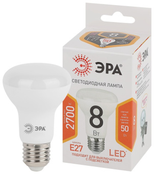 1Лампы (источники света) лампа светодиодная led r63 8вт 2700к е27 стандарт рефлектор | б0020557 | эра выгодная цена