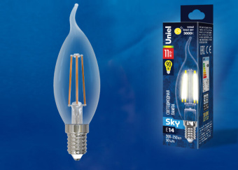 1Лампы (источники света) лампа светодиодная led-cw35-11w/3000k/e14/cl pls02wh led. "свеча на ветру", прозр. серия sky. 3000к . | ul-00005170 | uniel выгодная цена