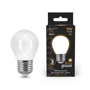 1Лампы (источники света) лампа светодиодная black led filament шар opal e27 5w 420lm 2700k | 105202105 | gauss выгодная цена