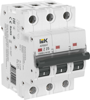 1Модульное оборудование (выключатели, УЗО, АВДТ,  УЗДП) выключатель автоматический трёхполюсный m10n 3p z 25а 10ка armat | ar-m10n-3-z025 | iek выгодная цена