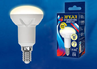 1Лампы (источники света) лампа светодиодная led-r50 7w/3000k/e14/fr/dim plp01wh led, димм.. "рефлектор", мат, серия яркая, пр-во россия, 3000к . | ul-00004710 | uniel выгодная цена