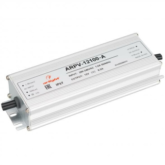 1Ленты светодиодные блок питания arpv-12100-a (12v, 8.5a, 100w) (arlight, ip67 металл, 3 года) | 023263(1) | arlight выгодная цена