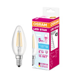 Лампы (источники света) лампа светодиодная филаментная led star classic b 5w, прозрачная колба, е14 ledsclb50 5w/840 230v fil e1410x1ru | 4058075116702 | osram выгодная цена