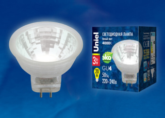 1Лампы (источники света) лампа светодиодная led-mr11-3w/nw/gu4/220v glz21tr led, 220v. прозр 4000k | ul-00001703 | uniel выгодная цена