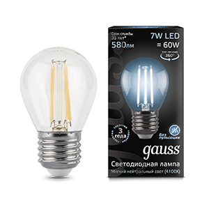 1Лампы (источники света) лампа светодиодная led 7вт e27 220в 4100к шар | 105802207 | gauss выгодная цена