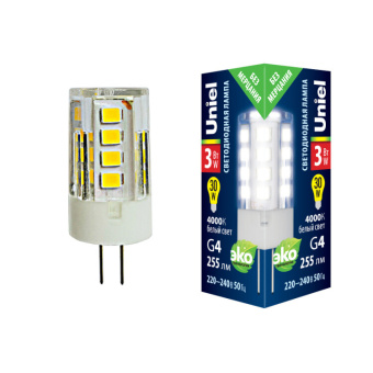 1Лампы (источники света) лампа светодиодная led-jc-220/3w/4000k/g4/cl glz09tr led, прозр 4000к | ul-00006743 | uniel выгодная цена