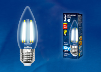 1Лампы (источники света) лампа светодиодная led-c35-13w/4000k/e27/cl pls02wh led. "свеча", прозр. серия sky. 4000к . | ul-00005902 | uniel выгодная цена