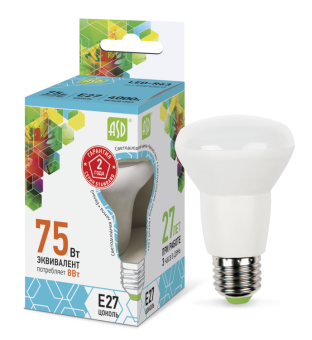 1Лампы (источники света) лампа светодиодная led-r63-standard 8вт 230в е27 4000к 720лм | 4690612001593 | asd выгодная цена