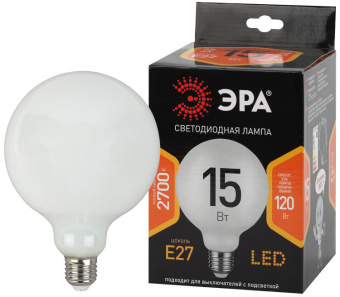 1Лампы (источники света) лампа светодиодная f-led g125-15w-827-e27 opal (филамент, шар опал, 15вт, тепл, e27) | б0047038 | эра выгодная цена