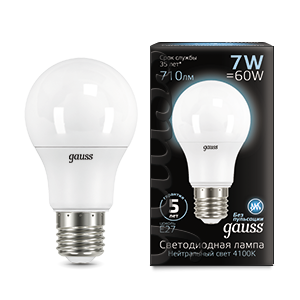 1Лампы (источники света) лампа светодиодная led 7вт e27 220в 4100к a60 | 102502207 | gauss выгодная цена