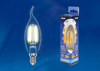 1Лампы (источники света) лампа светодиодная led-cw35-5w/ww/e14/cl/mb glm10tr led. «свеча на ветру», прозр серия multibright. 3000k 100-50-10 . | ul-00002368 | uniel выгодная цена