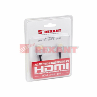 1Шнуры ТВ,Аудио шнур mini hdmi - hdmi, длина 1,5 метра ultra slim (gold) (блистер) | 17-6713 | rexant выгодная цена