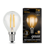 Лампы (источники света) лампа светодиодная led 7вт e14 220в 2700к шар | 105801107 | gauss выгодная цена