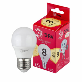 1Лампы (источники света) лампа светодиодная red line led p45-8w-827-e14 r е14 / e14 8 вт шар теплый белый свет | б0050697 | эра выгодная цена