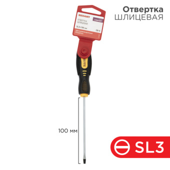 1Инструмент ручной отвертка шлицевая sl 3х100 мм, двухкомпонентная рукоятка | 12-6421 | rexant выгодная цена