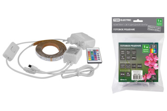1Ленты светодиодные комплект светодиодной ленты smd5050-30 led/м-12 в-7,2 вт/м-ip65-rgb (1 м), 12 вт, ir-контроллер  | sq0331-0237 | tdm выгодная цена