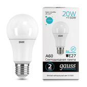 Лампы (источники света) лампа светодиодная led 20вт e27 220в 4100к elementary a60 | 23229 | gauss выгодная цена