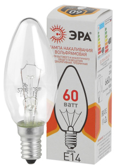 1Лампы (источники света) лампа накаливания лон дс 60-230-e14-cl (b36) свечка 60вт 230в e14 цв. упаковка | б0039129 | эра выгодная цена