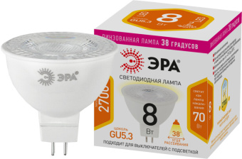 1Лампы (источники света) лампа светодиодная std led lense mr16-8w-827-gu5.3 gu5.3 8вт линзованная софит теплый белый свет | б0054938 | эра выгодная цена