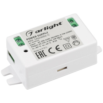 1Ленты светодиодные блок питания arv-sn24006-c (24v, 0.25a, 6w) (arlight, ip20 пластик, 3 года) | 021591(1) | arlight выгодная цена