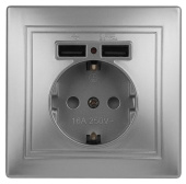 Розетки, выключатели, звонки электрические 1-410-03 intro розетка+usb, ip20, су, plano, алюминий | б0043249 | intro выгодная цена