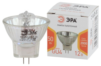 1Лампы (источники света) лампа галогенная gu4-mr11-50w-12v-30cl (галоген, софит, 50вт, нейтр, gu4) | б0044749 | эра выгодная цена