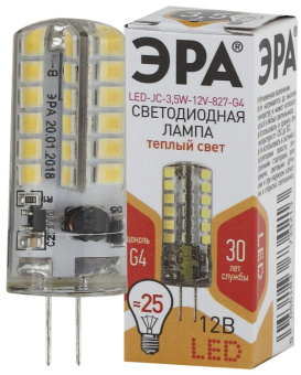 1Лампы (источники света) лампа светодиодная jc-3,5w-12v-827-g4 (диод, капсула, 3,5вт, тепл, g4) | б0033195 | эра выгодная цена