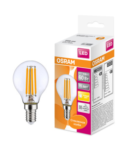 1Лампы (источники света) лампа светодиодная филаментная led star classic p 5w, прозрачная колба, е14 lsclp60 cl 5w/827 230v file1410x1ru | 4058075212459 | osram выгодная цена