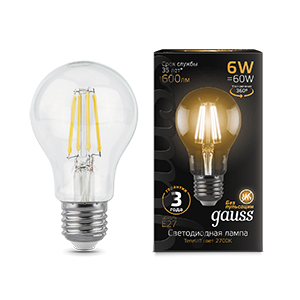 1Лампы (источники света) лампа светодиодная led 6вт e27 220в 2700к a60 | 102802106 | gauss выгодная цена