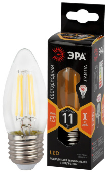 1Лампы (источники света) лампа светодиодная f-led b35-11w-827-e27 (филамент, свеча, 11вт, тепл, e27) | б0046986 | эра выгодная цена