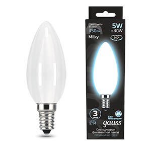 1Лампы (источники света) лампа светодиодная black led filament свеча opal e14 5w 450lm 4100к | 103201205 | gauss выгодная цена