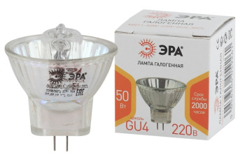 1Лампы (источники света) лампа галогенная gu4-mr11-50w-220v-30 cl (галоген, софит, 50вт, нейтр, gu4) | б0044095 | эра выгодная цена