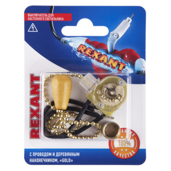 1Розетки, выключатели, звонки электрические выключатель для настенного светильника c проводом и деревянным наконечником, gold, (1шт.) | 06-0243-a | rexant выгодная цена