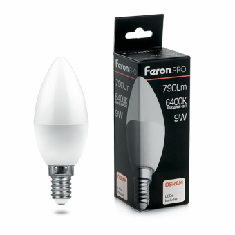 1Лампы (источники света) лампа светодиодная .pro lb-1309 свеча e14 9w 6400k osram led | 38061 | feron выгодная цена